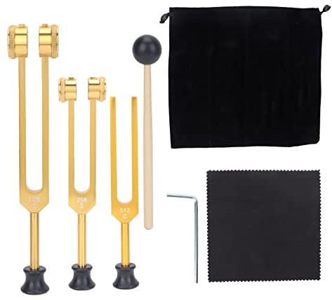 KooingTech Tuning Forks for Healing, 128Hz, 256Hz, 512Hz Tuning Fork, Tuning Fork Set Frequency Healing Devices Body Weighted Tuning Forks for Yoga Sound Reliever Stress Musical (Gold)