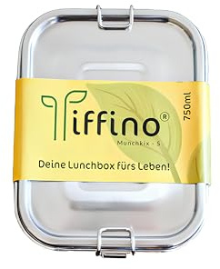 Tiffino Edelstahl Brotdose – auslaufsicher & nachhaltig – 750 ml – mit Trennwand & Silikondichtung – BPA-frei, plastikfrei, ideal für Schule & Büro (Munchkix - S)