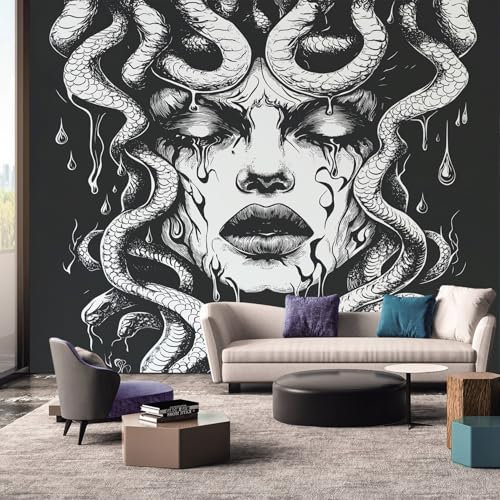 Black and White Medusa Wallpaper Mural, Greek Mythology Wall Mural, Non-woven Print Photo Wallpaper for Bedroom Living Room Decor 100x70 cm UOp66