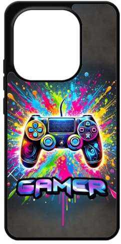 FunKaz Coque pour Xiaomi Redmi Note 14 4G-Europe - Gamer Manette de Jeu Fond Multicolore - Coque Noire TPU