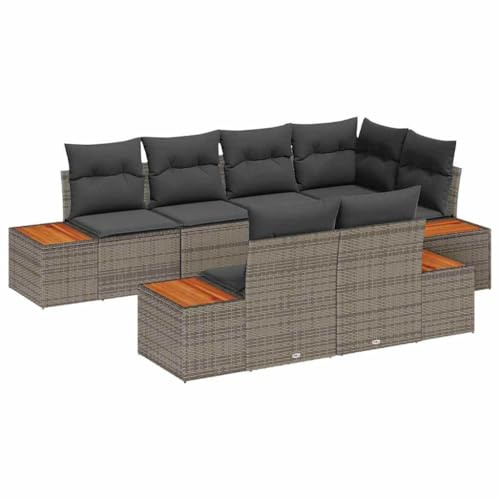 vidaXL Gartensofa-Set 7 STK. 7-Sitzanzahl Grau Polyrattan