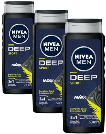 NIVEA MEN DEEP SPORT Gel de ducha 500 ml (Paquete de 3)