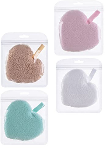 VALICLUD 4 Stück Make Up Entferner Schwämme Herzförmig Wiederverwendbare Gesichtspads Sanftes Peeling Porentiefe Reinigung für Gesichtspflege Reisen Mehrfarbig