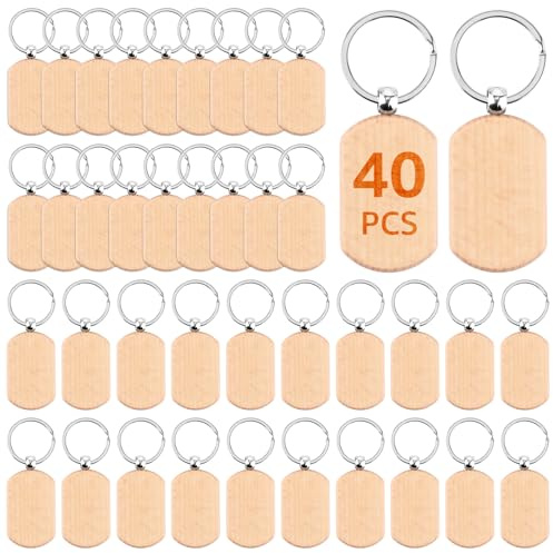WOPPLXY 40 Stück Schlüsselanhänger Holz, 5,2 x 3,2 cm Schlüsselanhanger Holzen Rohling Dicke 7mm für DIY, Malerei, Basteln Dekoration Geschenke (Oval)