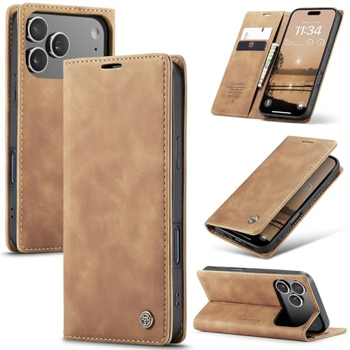Azororo Handyhülle für iPhone 17 Pro 5G Hülle Premium Lederhülle Flip Case Magnet Tascher Kartenfach Standfunktion Klapphülle Schutzhülle für iPhone 17 Pro, Braun