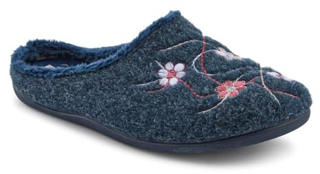 Floral Pattern Mule Slippers - Navy Size 8