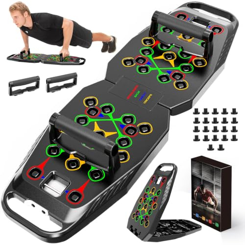 Liegestützbrett Dunkel,20 in 1 Foldable Multifunctional Home Training Fitness Equipment, Portable Push-Up Training Frame, Adjustable Push-Up Board