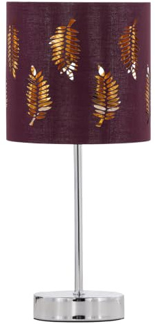 Chrome Stick Table Lamp with Burgundy Fern Cut Out Shade