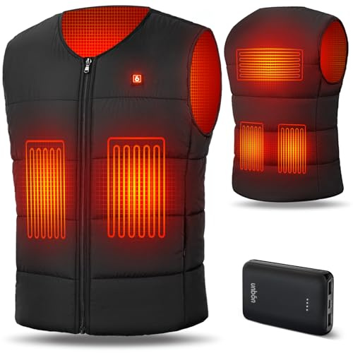 UNBON Gilet Chauffant Homme Femme avec Batterie Incluse 10000mAh, Gilet Chauffant USB Électrique Col V, Veste sans Manche Chauffante avec 3 Chaleurs 5 Zones Chauffage pour Moto Chasse Travail Noir 3XL