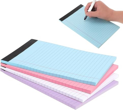 CIYODO 4 Stück Teiliges Farbiges Memo Pad College liniert Abreißbare Notizblöcke Schreibblock für Büro Schule Vielseitig Tragbar