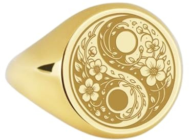 925 Sterling Silber Ying Yang Dualitätskreis | Vergoldeter Ring | Runde Form 14x14mm Siegelringe | Bandgröße US 5-12,5 Avelaibal |LKDR_0024