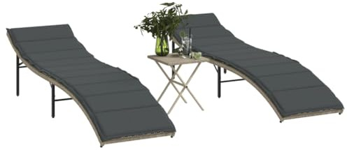 QUAHEAS Lot de 2 chaises longues avec table, en polyrotin, réglables en 3 positions, résistantes aux intempéries, pour jardin, terrasse, piscine, 55 x 199 x 50 cm