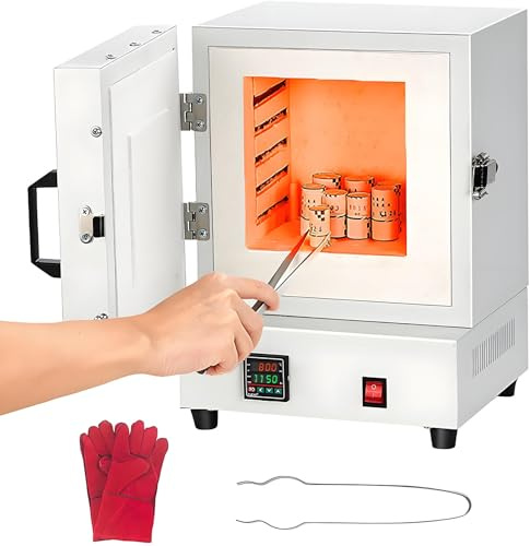 Drmoxin Electric Kiln Furnace, 2000W Compact Tabletop Melting Oven, 1150℃/2102℉ Max Temperature, for Jewelry Making, Metal Casting, Pottery Glazing & DIY Projects