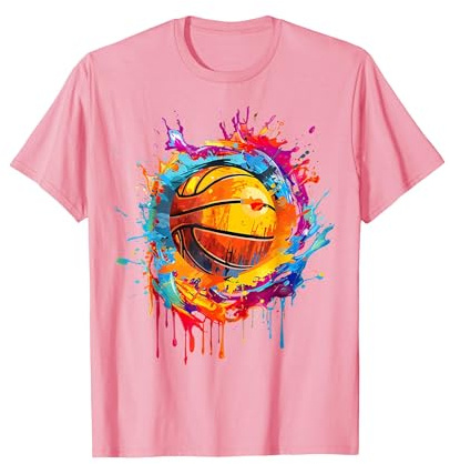 Maillot De Basket Ballon Basketball Rétro Amusant Coloré T-Shirt, Homme, Rose, S