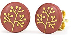 lille mus Porzellan-Ohrstecker BÄUMCHEN - Bordeaux/Gold