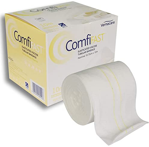 Comfifast Elastische Viskose-Schlauchbandage – für X-Large Gliedmaßen, für Erwachsene und Kinder – Gelbe Linie, 10,75 cm (für Gliedmaßen mit einem Umfang von 35–65 cm) – 10 m Rolle