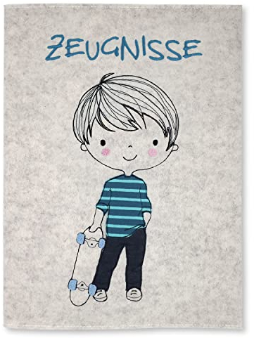 Goldi-Design Zeugnismappe Skateboarder 100% Wollfilzumschlag und Sichtbuch DIN A4 mit 20 Hüllen