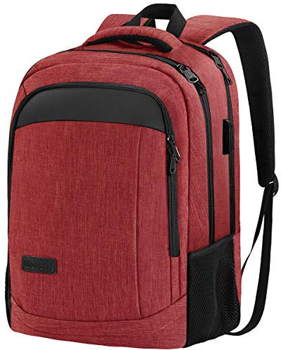 Monsdle Sac à dos de voyage antivol pour ordinateur portable avec port de charge USB, sac à dos de voyage, sac à dos de travail, sac d'ordinateur de 39,6 cm pour homme et femme, rouge