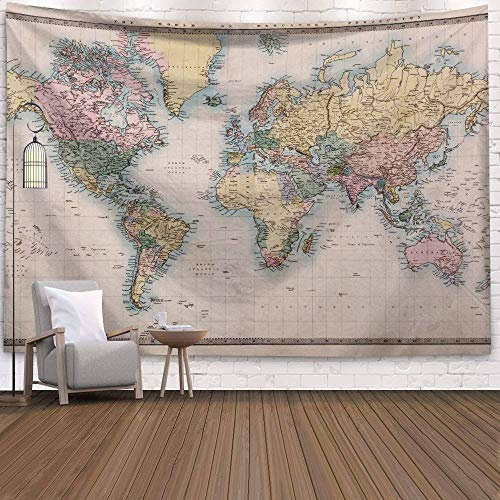 Tapestry Wall Hanging,Kreativebunte Weltkarte Wandteppich Wandbehang Große Größe Strand Tuch Teppich Yoga Matte Nordic Home Kunst Wandteppiche Hintergrund Dekor, 150Cmx200Cm