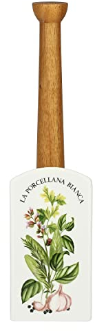 La Porcellana Bianca, Portarotolo da Cucina in Porcellana Decorata e Legno, Linea Conserva, 13x8x31 cm