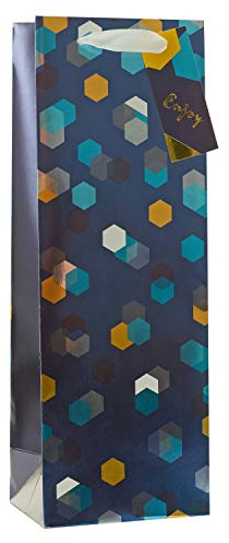 UK Greetings Bottle Bag for Him/Her/Friend - for Birthdays, Thank You, Congratulations or Other Gifts - Blue Pattern Design