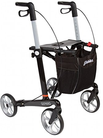 FabaCare Premium Rollator Gepard mit Schleifbremse, Kohlefaser Carbon, faltbar, mit Vollausstattung, Carbonrollator bis 150 kg, Sitzhöhe 62 cm, mit FabaCare Sicherheitsreflektoren