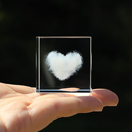 Crrezhai 3D Kristall Herz-Wolke Würfel 4cm Glas Dekoration für Zuhause & Büro, Tischdekoration, Geschenkidee, Personalisiertes Gravur Geschenk, Hochzeitsdekoration