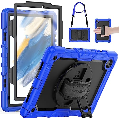 SEYMAC Funda para Samsung Galaxy Tab A8 2022 de 10.5 Pulgadas, Resistente con Correa de Mano giratoria de 360 Grados y Correa para el Hombro para Tab A8 (SM-X200/SM-X205/SM-X207), Color Azul