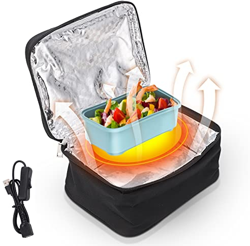 Horno portátil, mini horno personal portátil con carga USB, calentador de alimentos para coche, fiambrera eléctrica con calefacción para recalentamiento de comidas y cocción de alimentos crudos para v