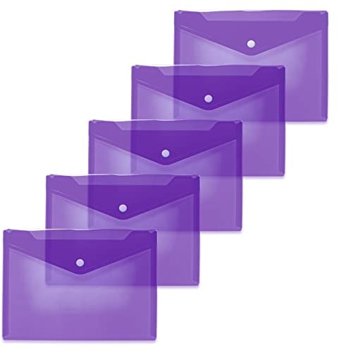 HERMA 20061 Dokumententaschen A5 transparent violett lila, 5 Stück, kleine Sichttaschen Umschläge mit Druckknopf, Briefumschläge aus Plastik für Schule, Uni, Büro, Reise
