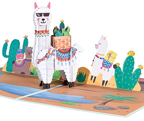 GREETING ART pop up geburtstagskarte alpaka,Pop Up Karte, alpaka geburtstagskarte, 3D Geburtstagskarte mit Alpaka, Geschenkkarte zum Geburtstag,Popup Karte als Gutschein oder für Geldgeschenke