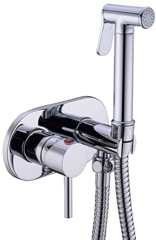 VALAZ Kit Douchette WC | Robinet Bidet, Douche hygiénique, Mélangeur Eau Froide et Chaude, Pas de Fuites, Installation Facile et Rapide | Laiton, Inoxydable, Élégant, Rond, Chromé, Série Jucar