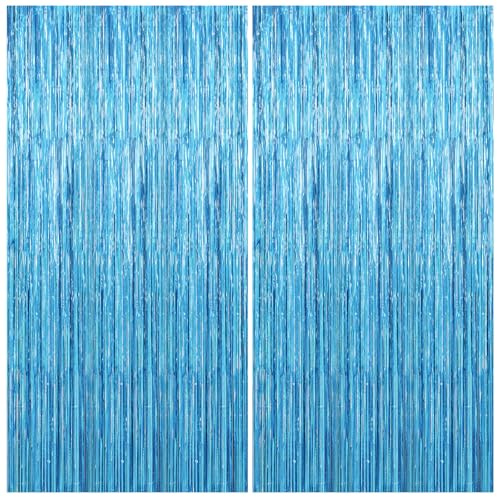 2 Pack Party Decorations Blue Streamers Fringe Backdrop Ocean Themed Decorations Foil Curtain Backdrop Blue Birthday Baby Shower Bachelorette Christmas Party Decor Supplies