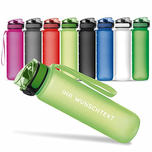 #teamludorf Trinkflasche CAMPOS - apfelgrün - individuell bedruckbar - auslaufsicher - BPA frei- Tritan - aus Kunststoff mit verschließbarem Deckel - Trinkvorrichtung - Handschlaufe - 1.000ml