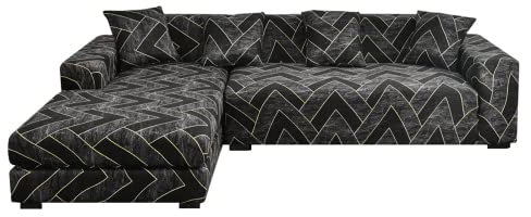 ShowyLive Sofa Überzug Ecksofa L Form Couch Überzug 2er Set Elastische Stretch mit 2 Stück Kissenbezug (3 Sitzer+3 Sitzer, Linie)