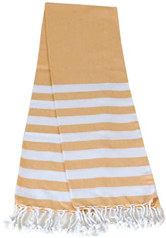 Atout Ciel Serviette de Plage, fouta rayée avec Franges 90 x 180 cm, Moutarde