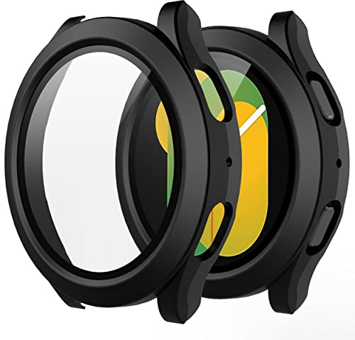 Misxi 2 Stück Hard PC Schutzhülle Hülle mit Gehärtetem Glas Kompatibel mit Samsung Galaxy Watch 5 Galaxy Watch 4 40mm, Rundum Case Schutz mit Displayschutzfolie für Galaxy Watch5/4, Schwarz
