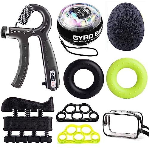 Handtrainer-Set, 8 Stück, Fingertrainer, Kreiselball, Anti-Stress-Ball, Grifftrainer mit Zähler, Fingerstrecker, Handgriff-Stärker, Trainingsset für Fitness-Krafttraining zu Hause