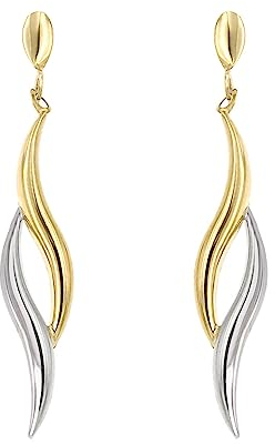 forme di Lucchetta - Elegante lange Ohranhänger aus 9 Karat Weißgold und Gelbgold, Gold Ohrringe Damen 375 Echtgold - Hochwertiges Schmuck hergestellt in Italien
