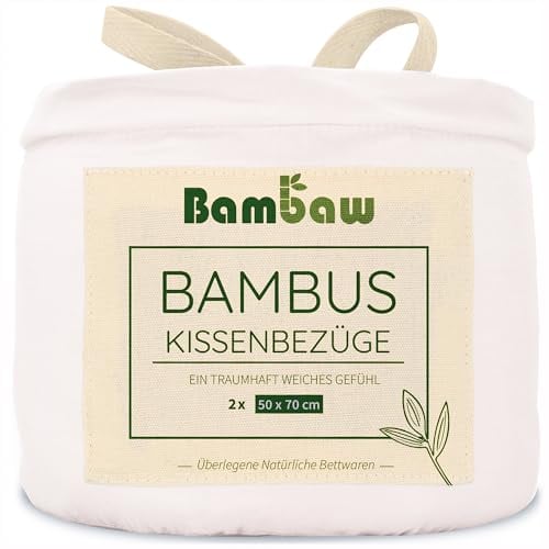 Bambaw Taie d'oreiller 50x70 Bambou, Lot de 2, Taie Oreiller Rectangulaire 50x70 cm, Bon pour Les Cheveux et Le Visage, Drap Refroidissant et Anti Acariens, Drap en Bambou Rafraîchissant (Blanc)