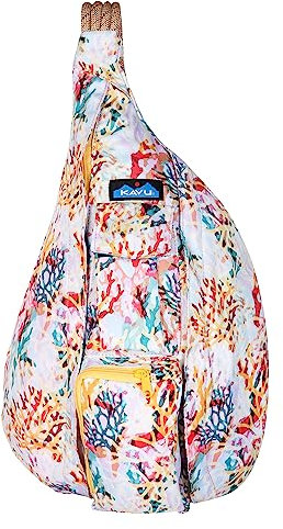 KAVU Original Rope Sling Bag mit verstellbarem Schulterriemen aus Seil - Floral Coral