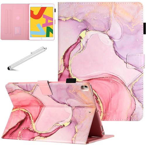 Fancity für iPad 10,2 Zoll 9./8./7. Generation Hülle (2021 2020 2019 Release), Smart Auto Schlaf/Wach Cover mit Stifthalter Kartensteckplatz Stoßfeste Hülle für neues iPad 10.2, Marmor Rosa