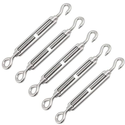 Tenditori in Acciaio Inossidabile 304,5 Pezzi Tenditorein Con Gancio E Occhiello,304 Tenditore a Gancio,Tenditore in Acciaio Inossidabile,Tenditori Per Funi,M6 Tenditore (gancio E Occhio),Tenditore M6
