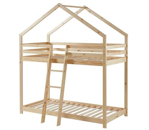 Laïba Kids Lit cabane superposé Enfant Château des Anges Beige 90x190 cm