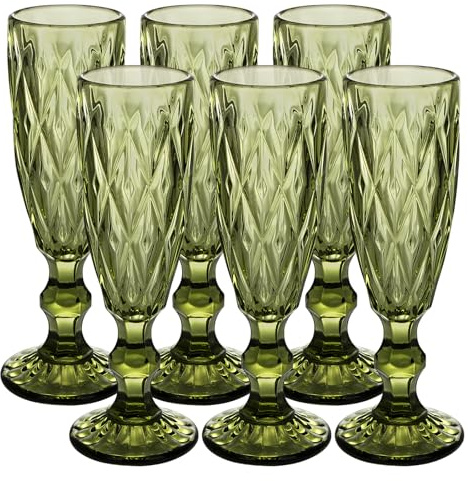 YTCYKJ Glass Green Champagne Flutes,Vintage Wine Glasses,Green Wine Glasses