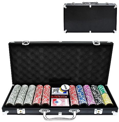SUBTLETY Pokerkoffer Pokerset mit Aluminium Gehäuse 500 Laser Pokerchips Professionelle Poker Set inkl. 2X Pokerdecks, 3X Dealer Button, 5X Würfeln, 2X Schlüssel (Schwarz)