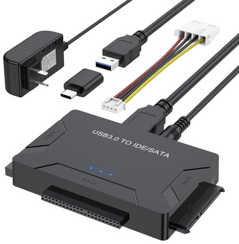 FEMORO Lettore di dischi rigidi IDE SATA a USB 3.0 + adattatore USB C, kit convertitore di dati per disco rigido interno con alimentatore per unità IDE 2.5 SSD 3.5 HDD SATA interno Blu-ray Drive