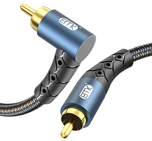 EMK Cable Subwoofer RCA Cables Cinch Cable Audio Coaxial Digital ángulo recto Chapado en Oro Macho a RCA 90 grados COAXIAL Cable para Smart-TV, altavoz, DAC Hi-Fi, barra de sonido (1 metro)