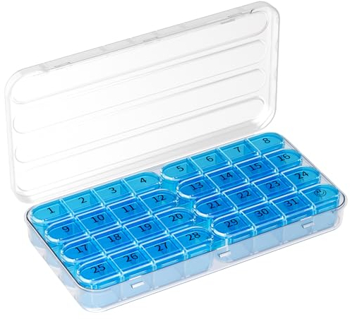 Tablettenbox Monat, Pillendose 31 Tage Morgens Mittags Abends, Medikamentenbox 4 Fächer klein Pillenbox, Tabletten Organizer für Die Nahrungsergänzungsmittel, Vitamine und FischöLe