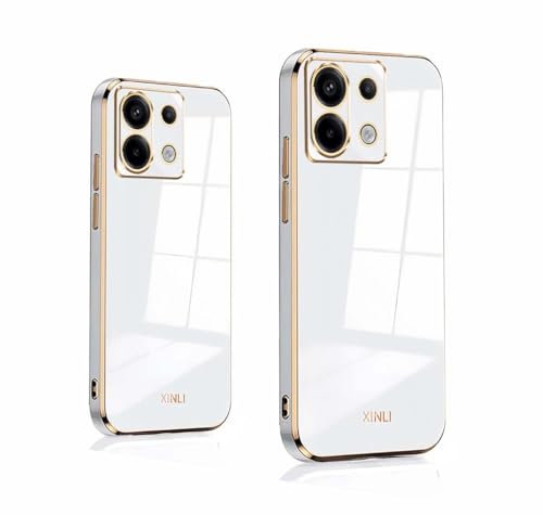 PEIYE Funda para Xiaomi Redmi Note 13 Pro 5G / Poco X6 5G, Carcasa Silicona Suave con Cobertura Colorida Brillante y Bordes Dorados, Case Cover Antigolpes, Blanco